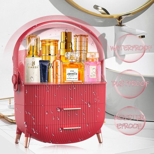 MASSY Egg Shape(Oval) Makeup Storage Box, Countertop Portable Vanity Cosmetics Organizer Preppy