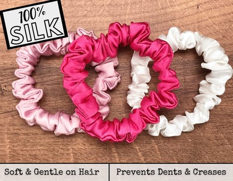 Celestial Silk Mulberry Silk Scrunchies for Hair (Small, Hot Pink, Soft Pink, White)