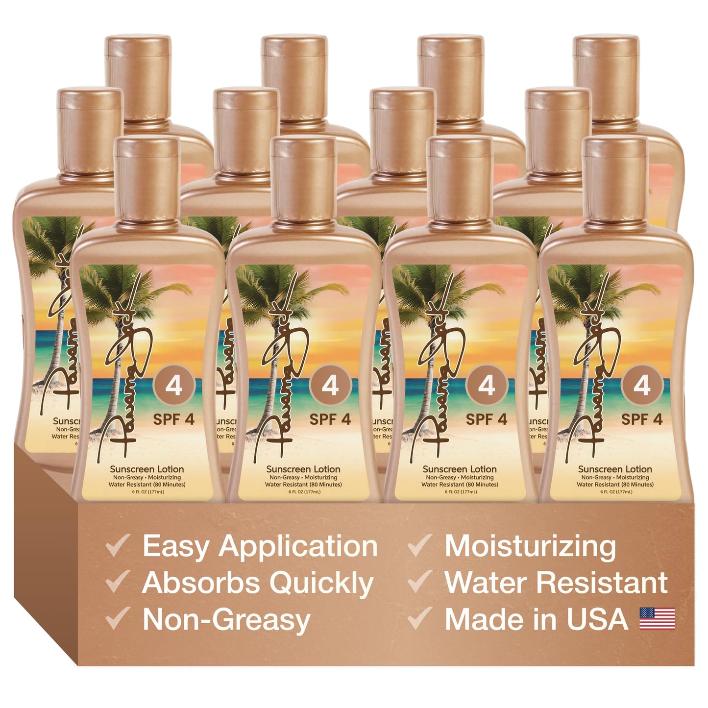 Panama Jack Sunscreen Tanning Lotion - SPF 4, PABA, Paraben, Gluten & Cruelty Free, Antioxidant Moisturizing Formula, 6 FL OZ (Pack of 12)