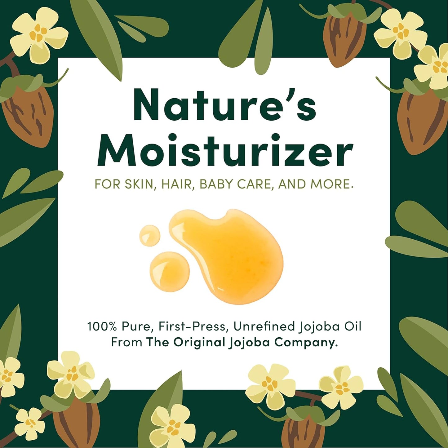 HobaCare Organic Jojoba Oil for Hair, Skincare, Face, Body, Scalp, Nails, Beard Care, Skin Massage - Unrefined Carrier Oil - 100% Pure, Hexane Free, Moisturizing (16 oz)