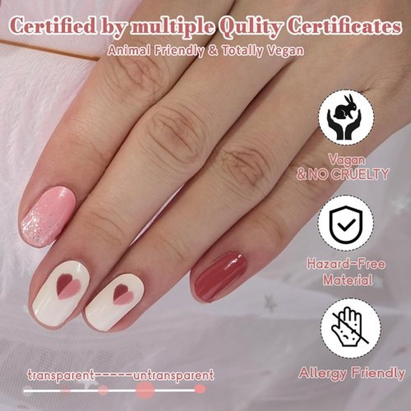 GelMala Semi Cured Gel Nail Strips Valentines Day Heart Gel Nail Strips Glitters, Long Lasting, Easy to Apply & Remove -Gel Strips for Nails Gel Nail Wraps,Easy for begginners (Heart Crush)