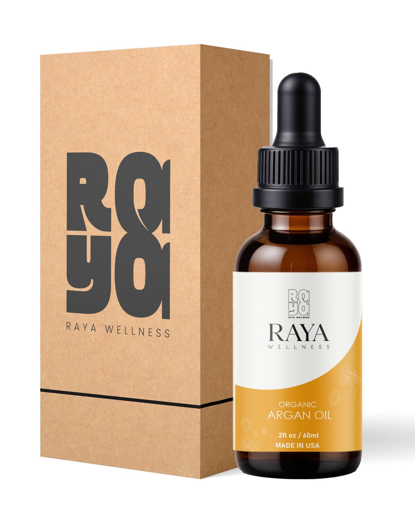 RAYA WELLNESS Organic Argan Oil – 2 fl oz (60 ml) | Cold-Pressed Carrier Oil for Hair & Skin | USDA Organic, Made in USA