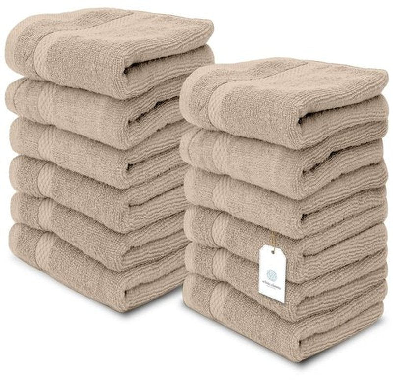 White Classic Luxury Washcloths for Bathroom-Hotel-Spa-Kitchen-Set - Circlet Egyptian Cotton - Highly Absorbent Hotel Quality Face Towels - Bulk Set of 12-13x13 Inch (Taupe)