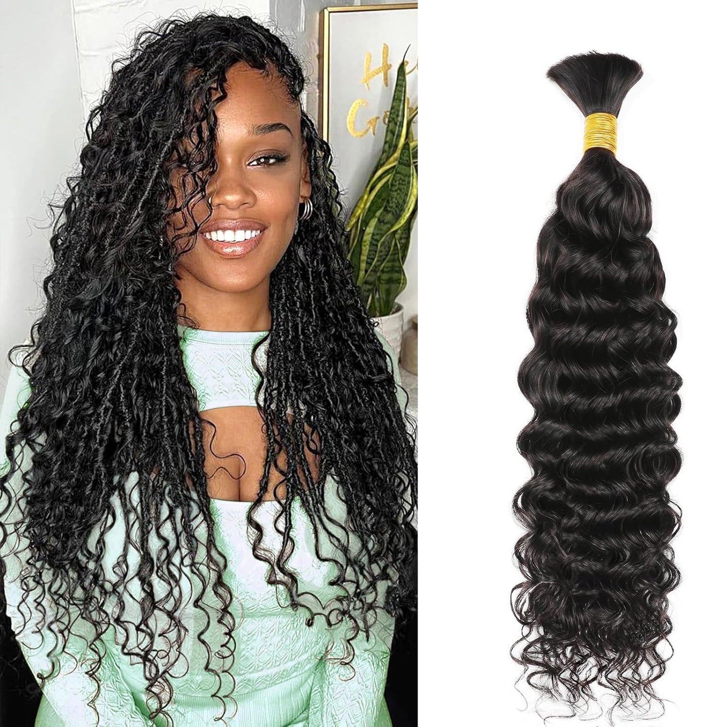 Human Braiding Hair Deep Wave Bulk Human Hair for Braiding No Weft Brazilian Virgin Curly Human Hair Extensions for Boho Braids Wet and Wavy Human Hair Braiding Hair 1 Bundle 50g 14Inch