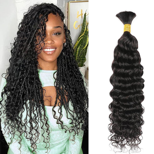 Human Braiding Hair Deep Wave Bulk Human Hair for Braiding No Weft Brazilian Virgin Curly Human Hair Extensions for Boho Braids Wet and Wavy Human Hair Braiding Hair 1 Bundle 50g 14Inch