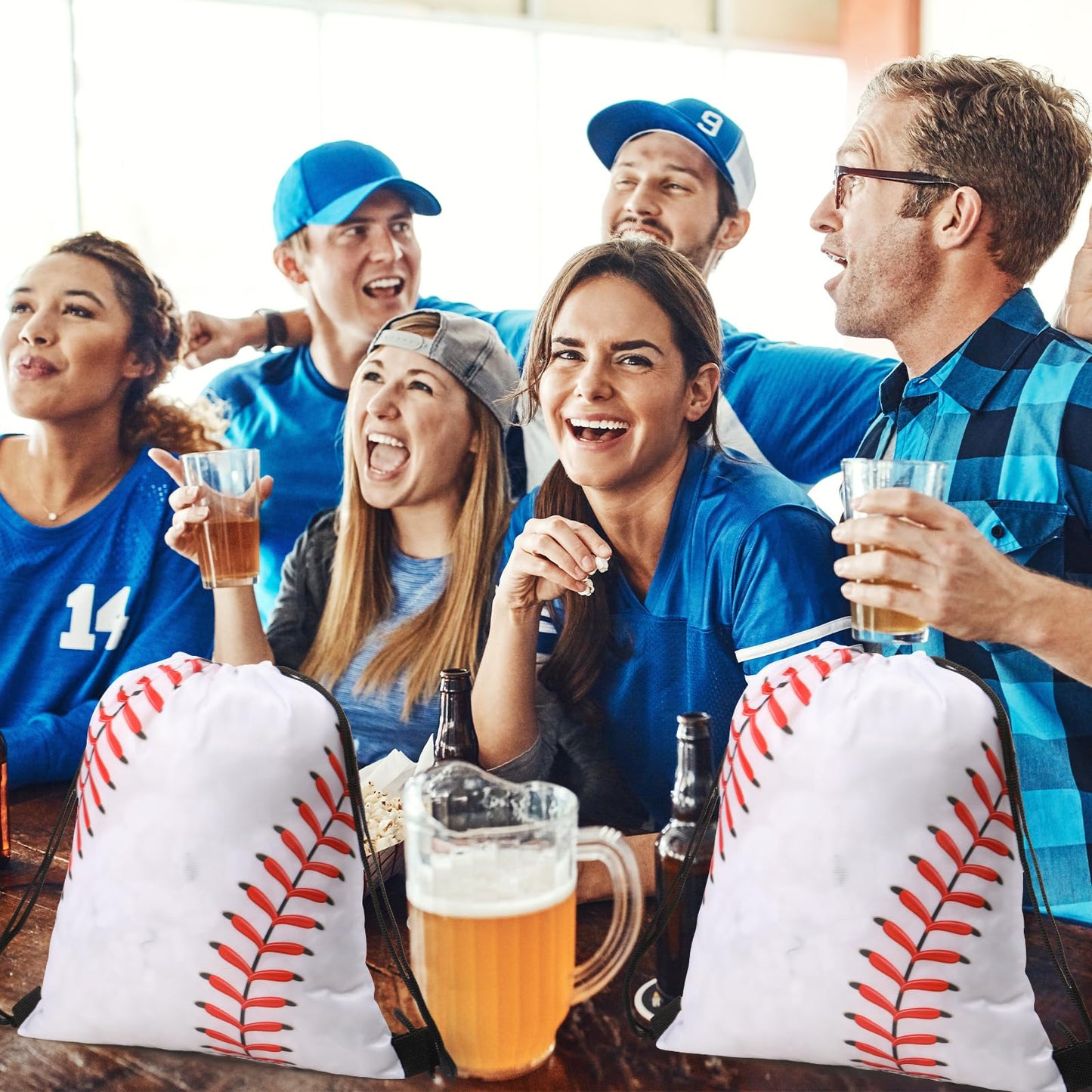 Poen 48 Pcs Baseball Party Favors Include 12 Drawstring Backpack 12 Mini Baseball 12 Keychain 12 Wax Thread Braided Bracelet Inspirational Team Gift
