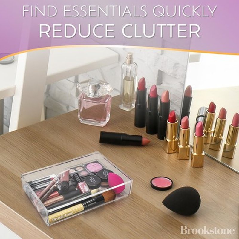BROOKSTONE [2 PACK Makeup Organizer Acrylic Storage with Lid, Clear Plastic Display Box, Two Piece Cosmetic Case Measuring 7.75” x 5.25” x 1.8…