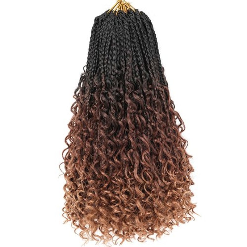 Unionbeauty Boho Box Braids Crochet Hair 14 Inch 8pcs Goddess Box Braids Crochet Hair for Black Woman Crochet Box Btaids Bohemian Hippie Crochet Braids Hair Synthetic Braiding Hair Extension 1B/33/30#