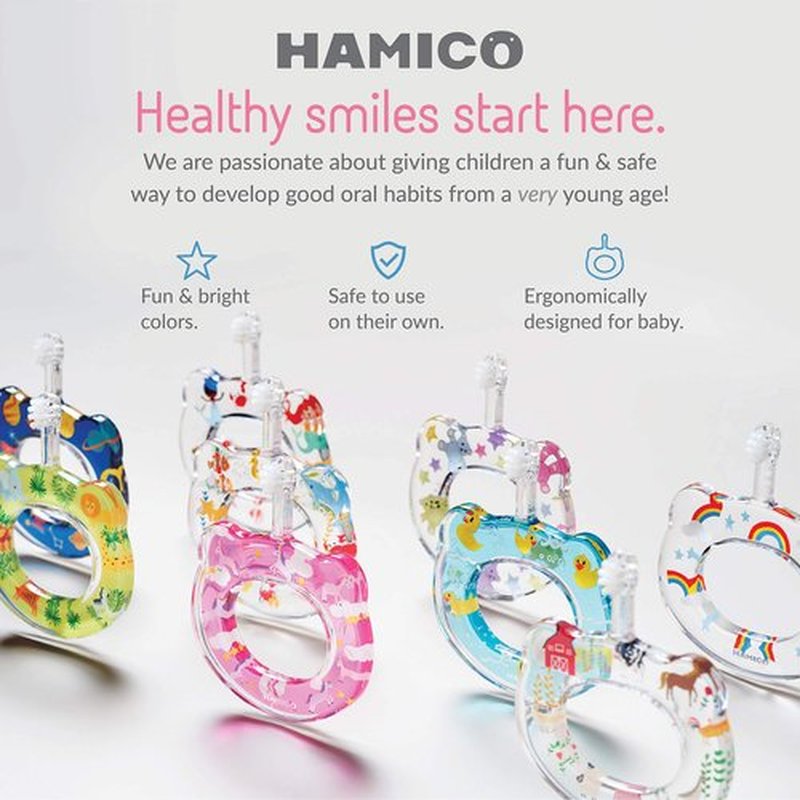 HAMICO Baby Toothbrush Gift Set Gentle, Extra- Soft Bristles for Baby’s First Toothbrush | Easy Grasp-No Overreach Infant Toothbrush | BPA Free | 2-Pack: Unicorns & Sea Animals
