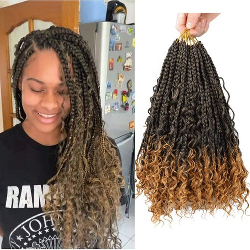 LMZIM 12 Inch Goddess Box Braids Crochet Hair Bohomian Crochet Box Braids Curly Ends 8 Pack 3X Crochet Braids Synthetic Braiding Hair Extension (12inch(pack of 8), T1B/27）