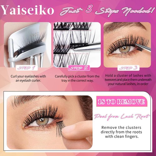 Self Adhesive Eyelashes Clusters Kit Lash Clusters DIY Eyelashes Pre Glued Lashes Extensions No Glue Needed lash Clusters D Curl Individual Lashes(A02,10-16mm,110Pcs)
