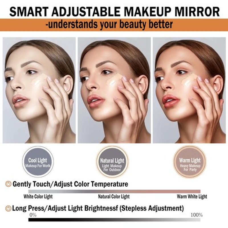 Makeup Travel Train Case with Mirror, LED Light, 3 Adjustable Brightness Levels, Cosmetic Bag with Handle, Portable Storage, Adjustable Partition, Waterproof, Monogrammed Gift Makeup Bag for Women