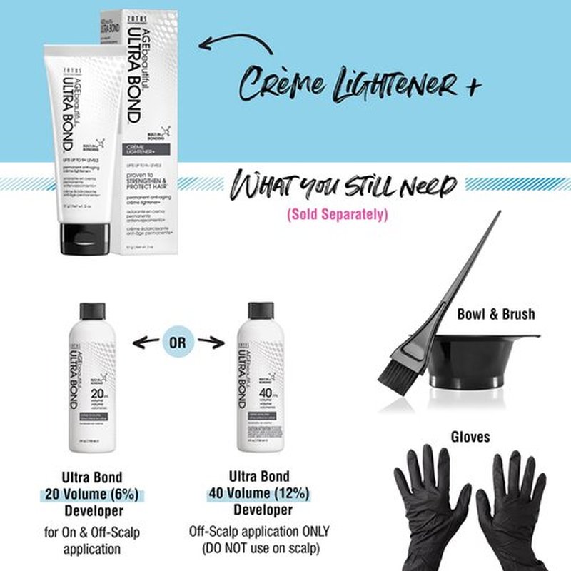 ULTRA BOND Hair Creme Lightener with Bond Building - Lifts up to 9+ Levels - Strengthen, Protect & Nourish, 2 Fl Oz