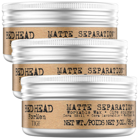 TIGI Bed Head Hair Wax for Men, Matte Separation 3-Pack – Workable Strong Hold, Anti-Humidity, Travel-Friendly Hair Products for Men, 3 Oz Ea