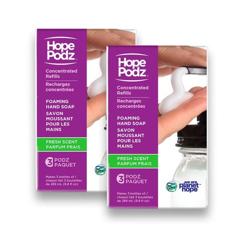 HOPEPODZ Dissolvable Planet-Friendly Foaming Hand Soap Refills - 2 Pack (6 pods) Fresh Scent - Infused with Natural Ingredients and Delightful Fragrance - Just Add Water