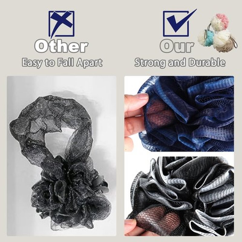 5Pack Loofah Sponge, Qewro Dual-Sided Loofah on a Stick Exfoliating Body with Long Handle, Body Scrubber for Back use in Shower with Loufas or Lufa for Men Women (5Pack Brown and White)