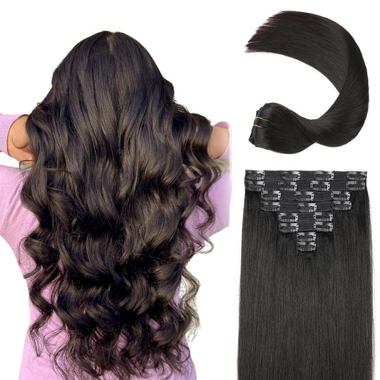 Human Hair Clip in Extensions,120g 8pcs Clip in Human Hair Extensions Straight Remy Hair Clip In Extensions #1B Natural Black 22inch Clip In Real Hair Extensions