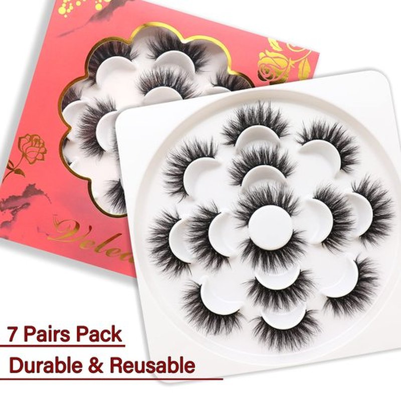 Veleasha Lashes 5D Faux Mink Lashes False Eyelashes Fluffy Dramatic Eye Lashes Wispy Fake Lashes Luxurious Volume Fake Eyelashes 7 Pairs Pack (601)