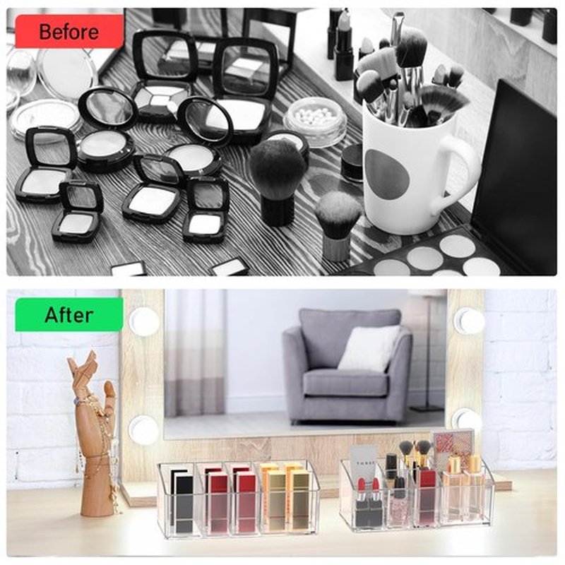 Make Up Organizers and Storage - 2pcs Small Clear Makeup Storage with 7 Slots for Vanity, Bathroom, Drawer, Cosmetic Display Case