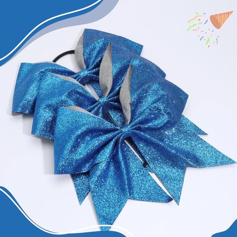 16PCS 8" Large Glitter Cheer Bows for Cheerleaders, CN Sparkly Hair Bows with Elastic Hair Ties Accessories for Teens Girls Women Cheerleading Softball Competition Sports (Blue)