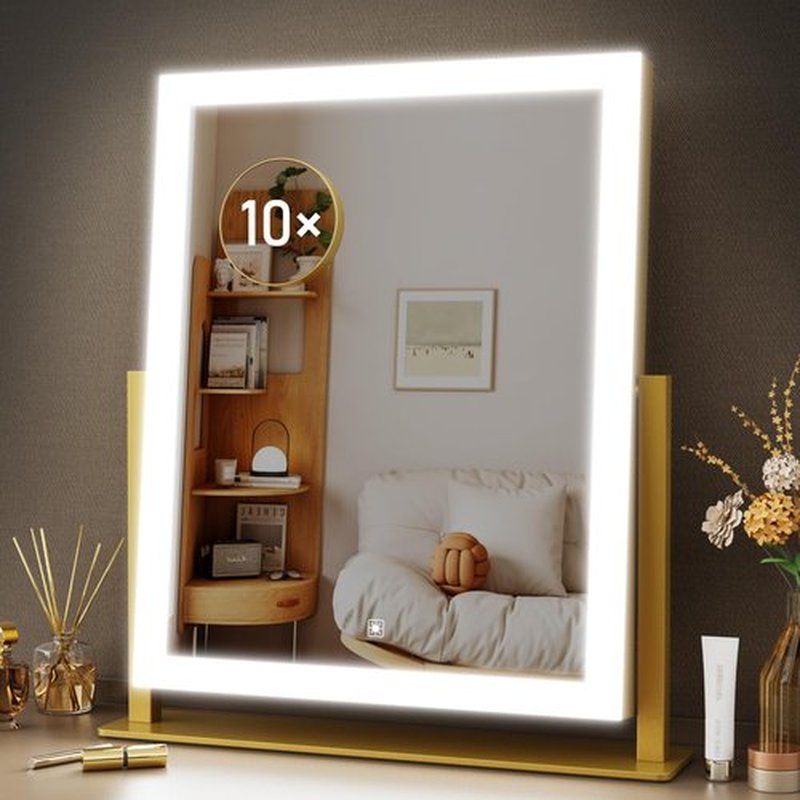 Gvnkvn 15.2" Lighted Makeup Mirror Hollywood Vanity Mirror with Lights, Three Color Lighting Modes, and Detachable 10X Magnification Mirror, Smart Touch Control, 360°Rotation White