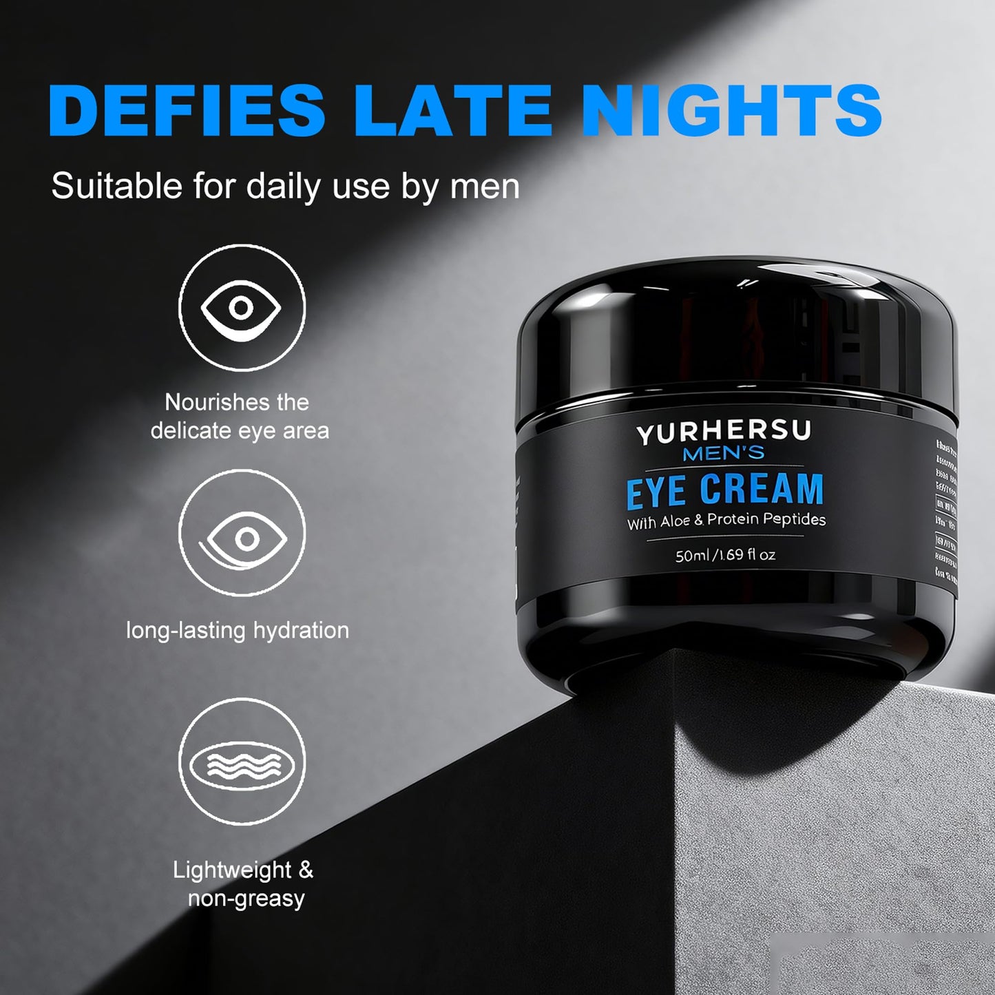 YURHERSU Moisturizing Men's Eye Repair Cream with Aloe & Protein Peptides, Hydrating Under Eye Cream to Reduce Puffiness, Dark Circles, Crows Feet and Bags, Daily Skin Care Treatment Cream, 1.69 oz