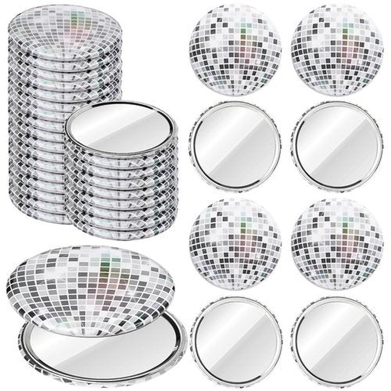 JMZYJZH 24 Pcs Disco Ball Compact Mirror, Small Folding Round Disco Makeup Mirror Bulk, Disco Party Favors Women