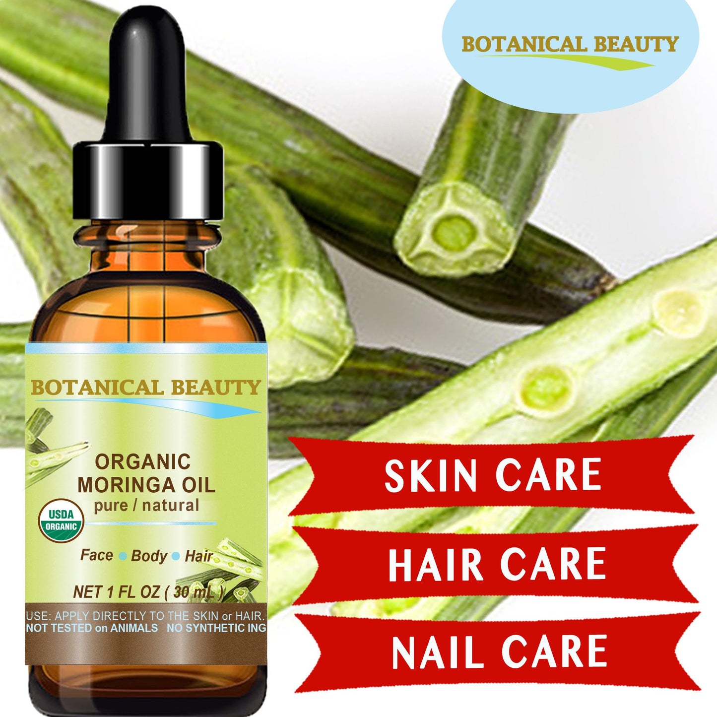 Botanical Beauty‎ Organic Moringa Oil 100% Pure Natural Undiluted 0.5 Fl.oz.- 15 ml. for Face Skin, Hair, Lips, Body, Nails Rich in Vitamin C, Vitamin E