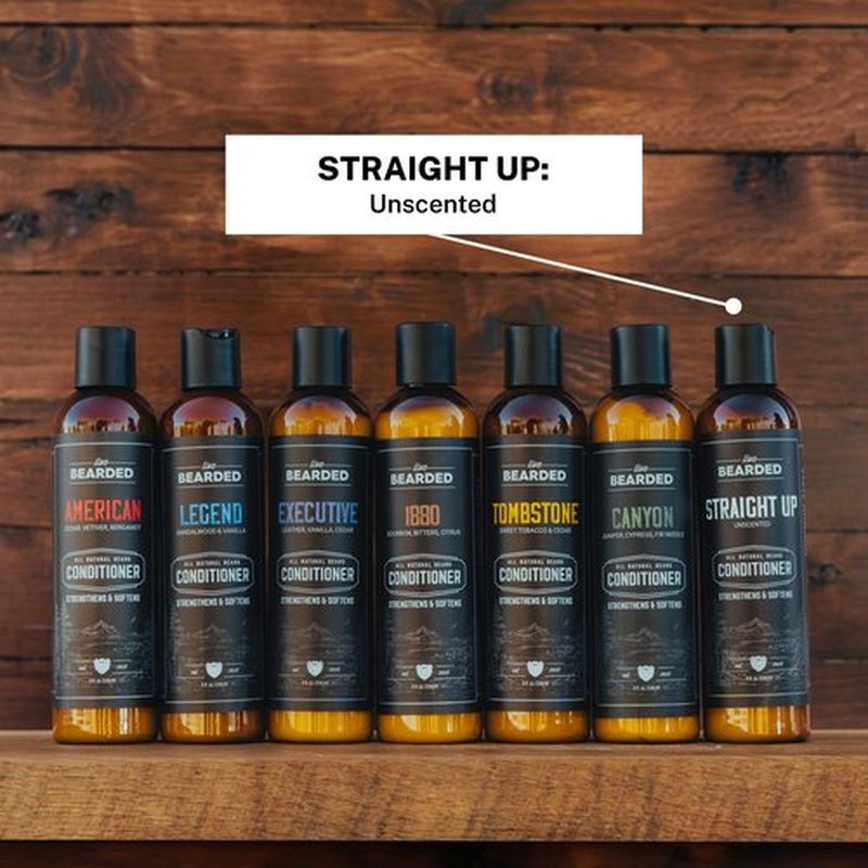 Live Bearded: Beard Conditioner - Straight Up - Facial Hair Conditioner - 8 oz. - Strengthens and Softens - All-Natural Ingredients with Biotin, Coconut Oil, Argan Oil, and Caffeine - Made in the USA