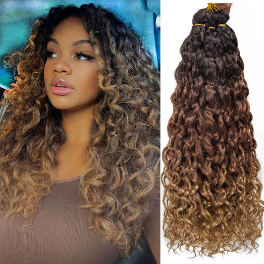 Ocean Wave Crochet Hair 24inch Deep Wave Curly Crochet Hair For Women 6Packs Hawaii Curly Braiding Hair Synthetic Bohemian Crochet Braid Water Wave Crochet hair Extensions (24inch, 1B/30/27)