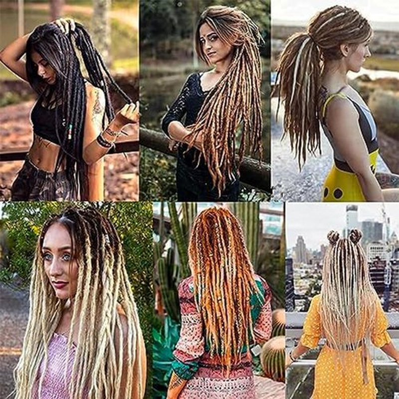 Double Ended Dreadlock Extensions 0.6CM Diameter Synthetic Hair 24Inch 30Strands Reggae Braids Hip-hop Style(Double Ended 30trands,1B/30)