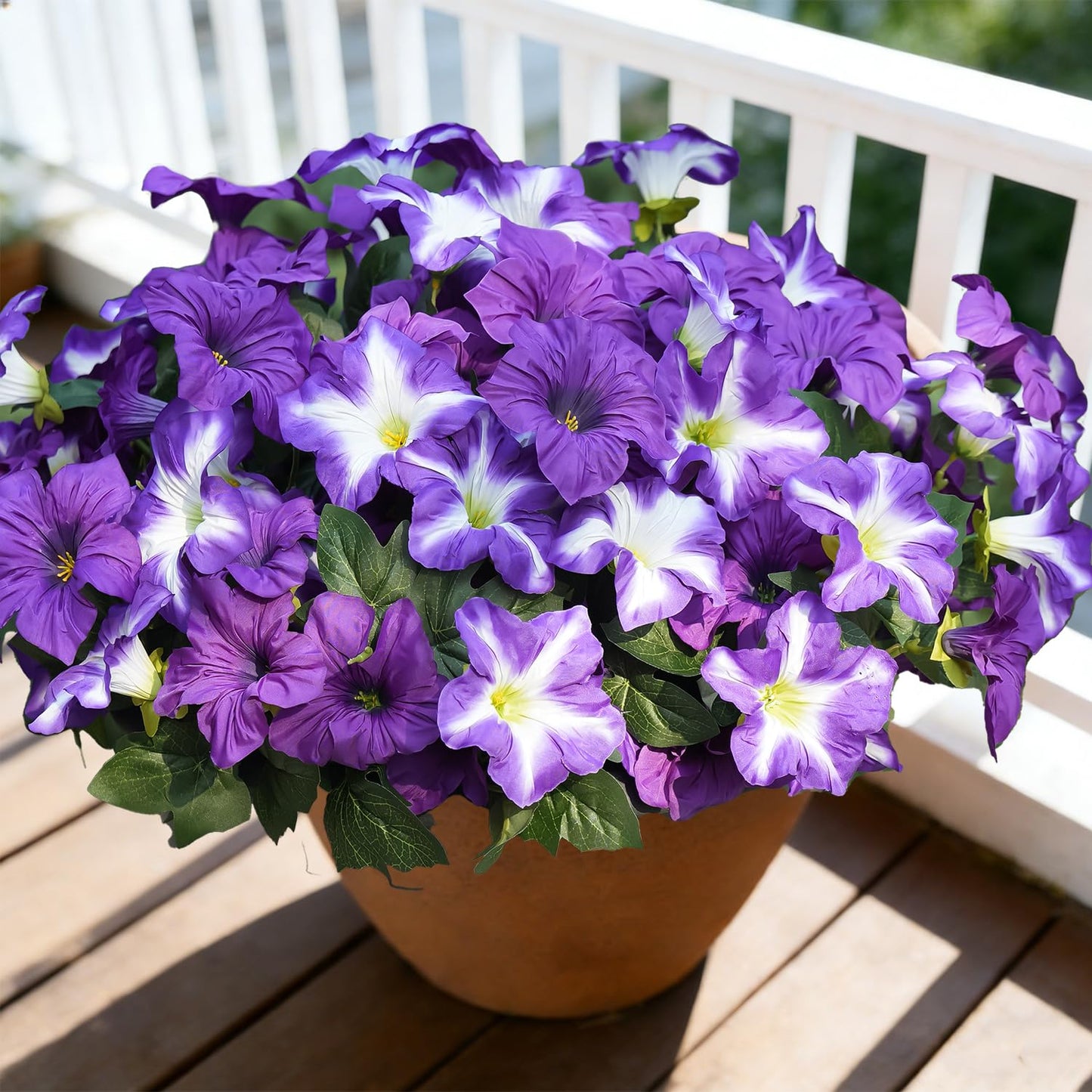 FULLMUSIC Autumn Artificial Flowers for Outdoors, UV Resistant Fake Morning Glory, Look Real Faux Silk Plants for Front Door Garden Porch Planter