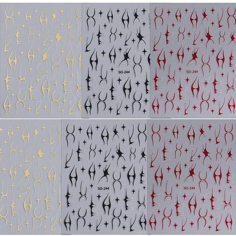 Metallic Line Nail Stickers Flame Nail Decals 3D Self-Adhesive Sticker for Nails 4PCS Silver Red Black Gold Line Designs Y2K Nail Art Stickers for Women Acrylic French Nail Supplies Decorations DIY