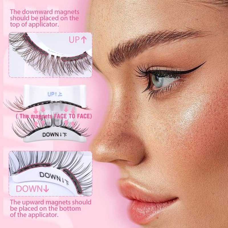 JIMIRE Magnetic Eyelashes Natural Look Soft Magnetic Lashes, Reusable Comfortable Magnetic Eyelashes with Applicator Lash Primer, No Glue No Eyeliner Needed Soft Magnets False Eyelashes Easy to Wear