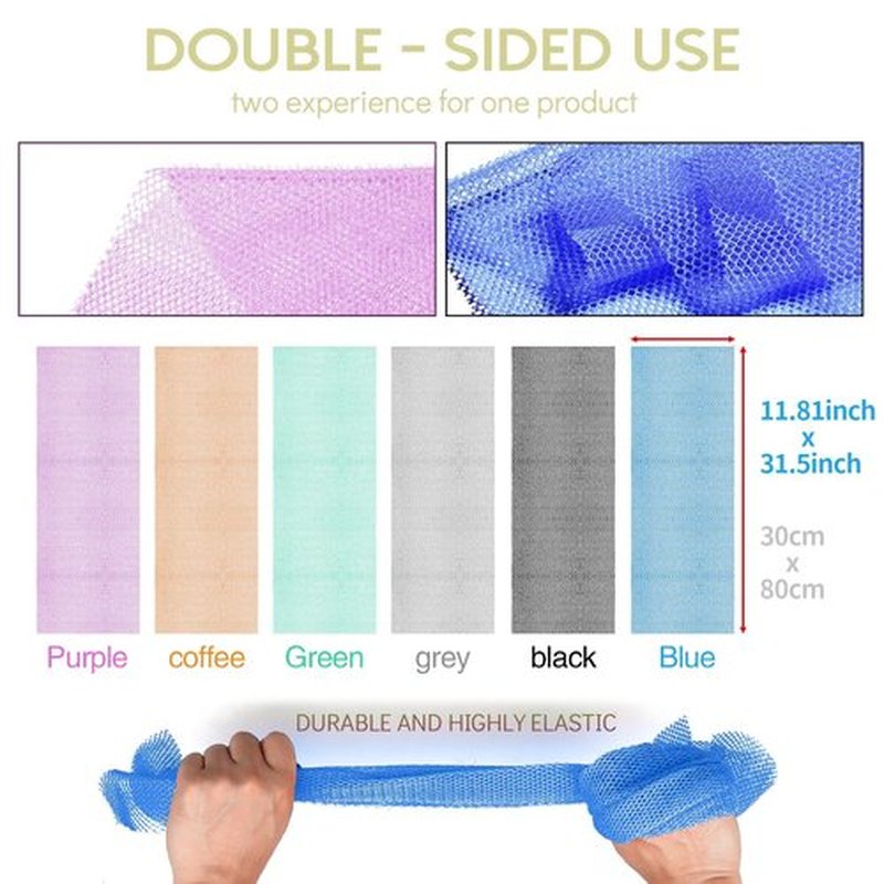 6 Pieces African Bath Sponge African Net Long Net Bath Sponge Exfoliating Shower Body Scrubber Back Scrubber Skin Smoother,Great for Daily Use (Purple, Gray, Blue, Black, Brown, Green)