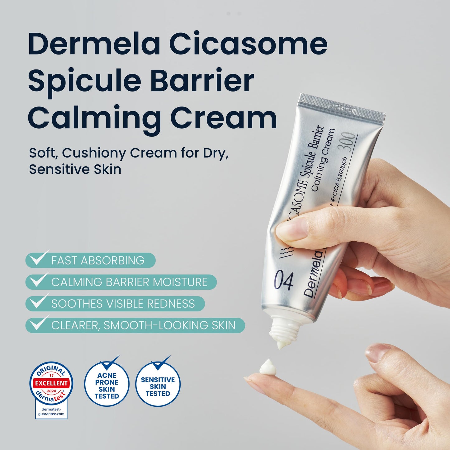 Dermela Cicasome Spicule Barrier Calming Cream, Daily Care Ultra-Hydrating & Soothing with Hyaluronic Acid & Glycerin, 1.69 fl oz (50 mL) | Korean Skincare for Sensitive & Acne-Prone Skin