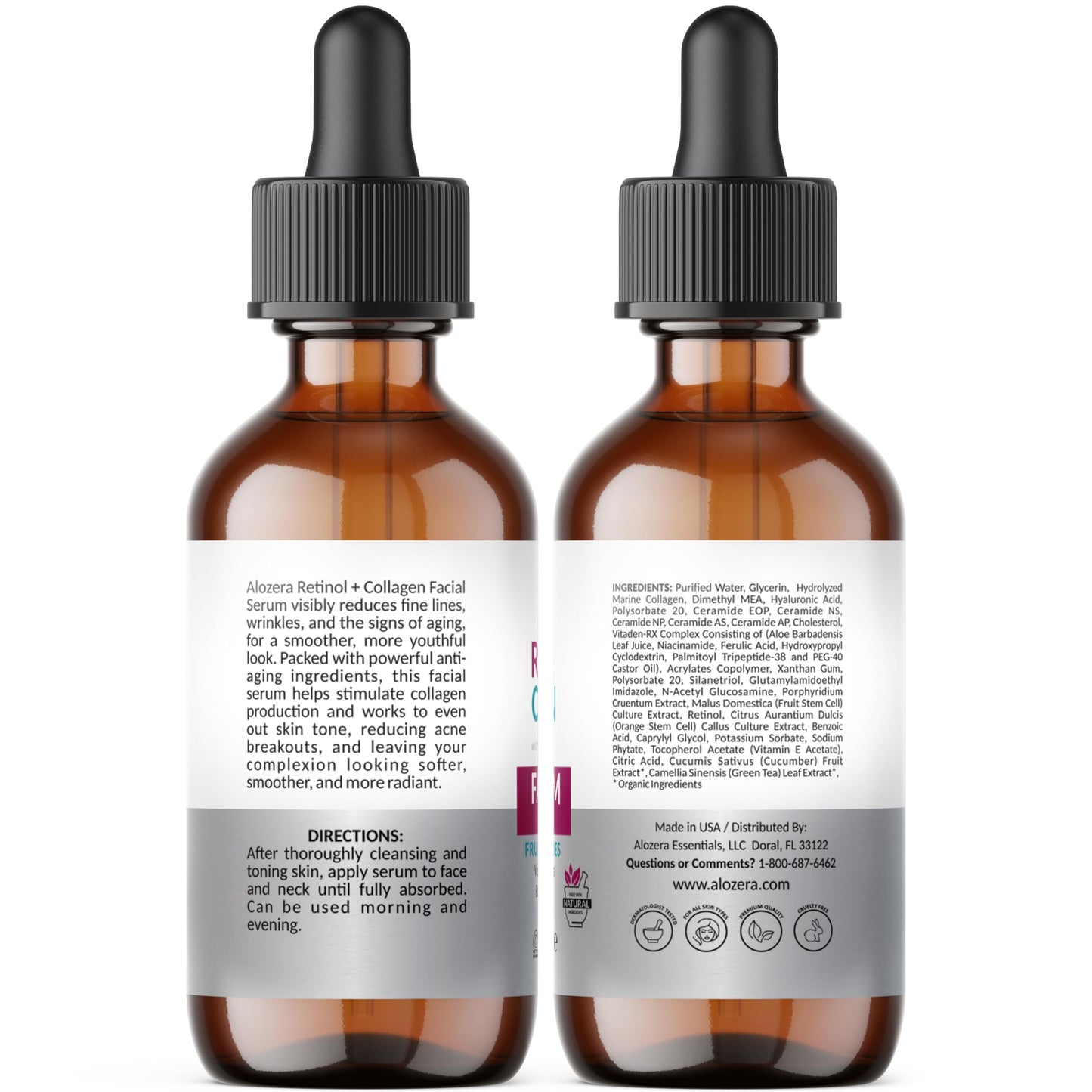 ALOZERA Retinol Collagen Serum for Face & Neck, Anti Aging Serum for Women with Peptides, Hyaluronic Acid, Ceramides & Stem Cells, Firming Face Serum for Wrinkles & Fine Lines, Day & Night