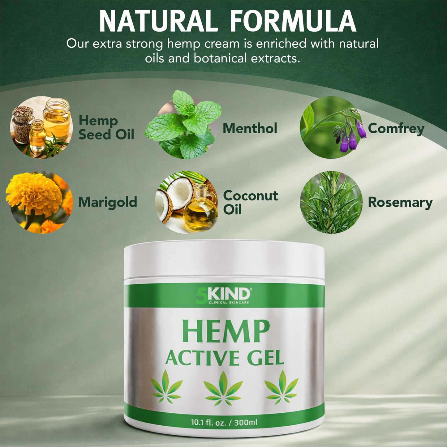 5kind Hemp Active Gel 10.1 fl oz - Hemp Cream Maximum Strength - Natural Topical Cream - Muscle Rub for Lower Back, Joints, Neck, Knees, Shoulders