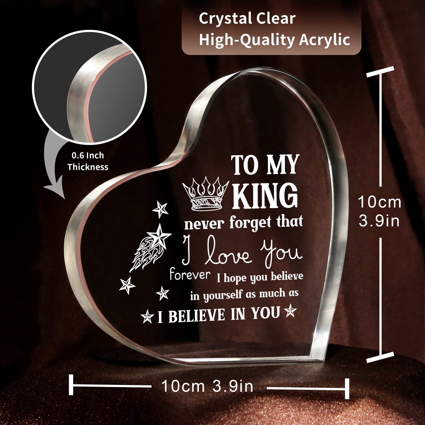 Milcier Father Day Gifts from Wife, Mens Gifts, Anniversary I Love You Gifts for Him Boyfriend, Men's Heart Shaped Acrylic Block -Birthday Gifts for Boyfriend Husband