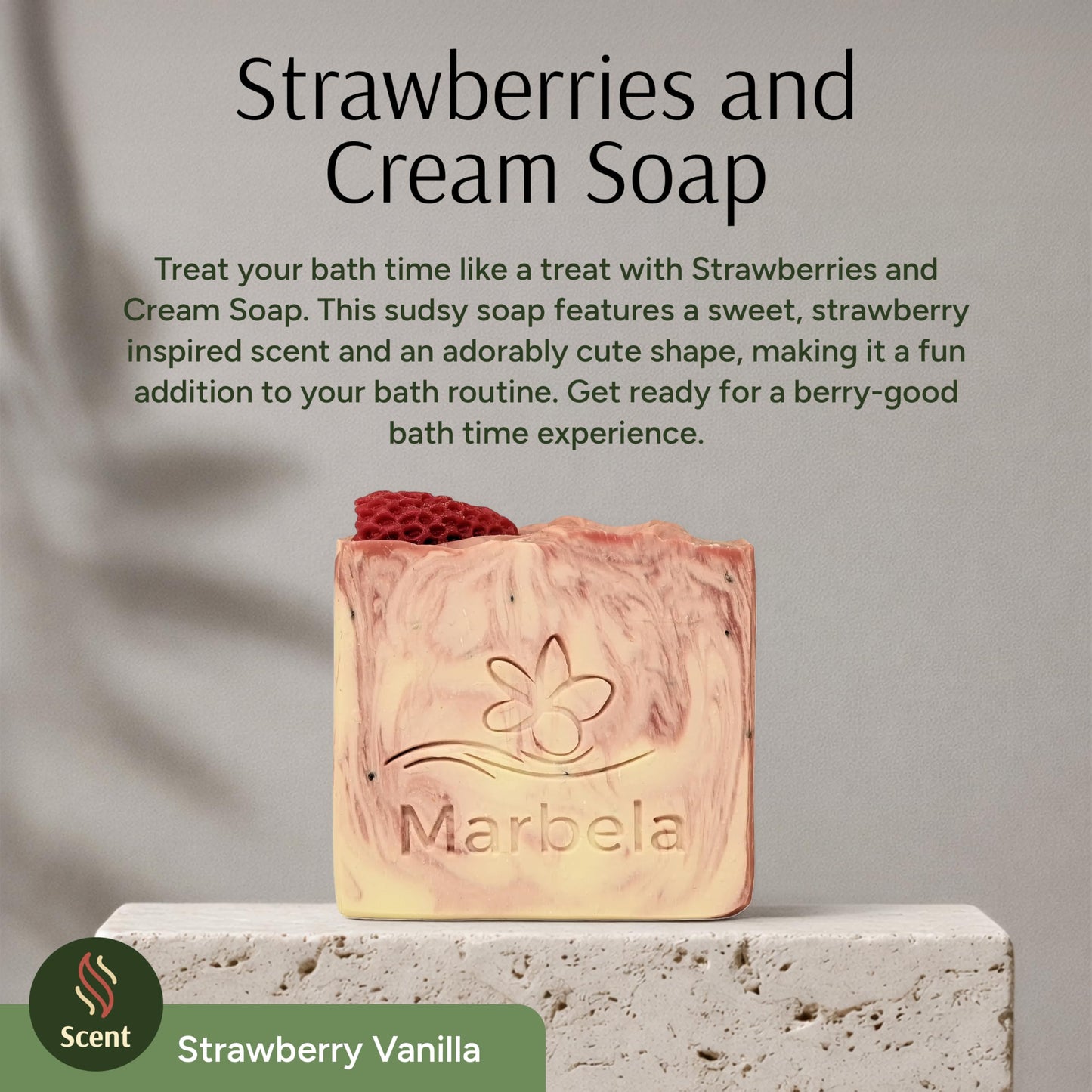 Marbela Cosmetics Handmade Soap Bar - Made in USA, Vegan Friendly, Palm Oil Free, Natural Bar Soap - Gentle Face & Body Soap for Daily Skin Care, Moisturizing - 3.5 oz (Strawberries and Cream)