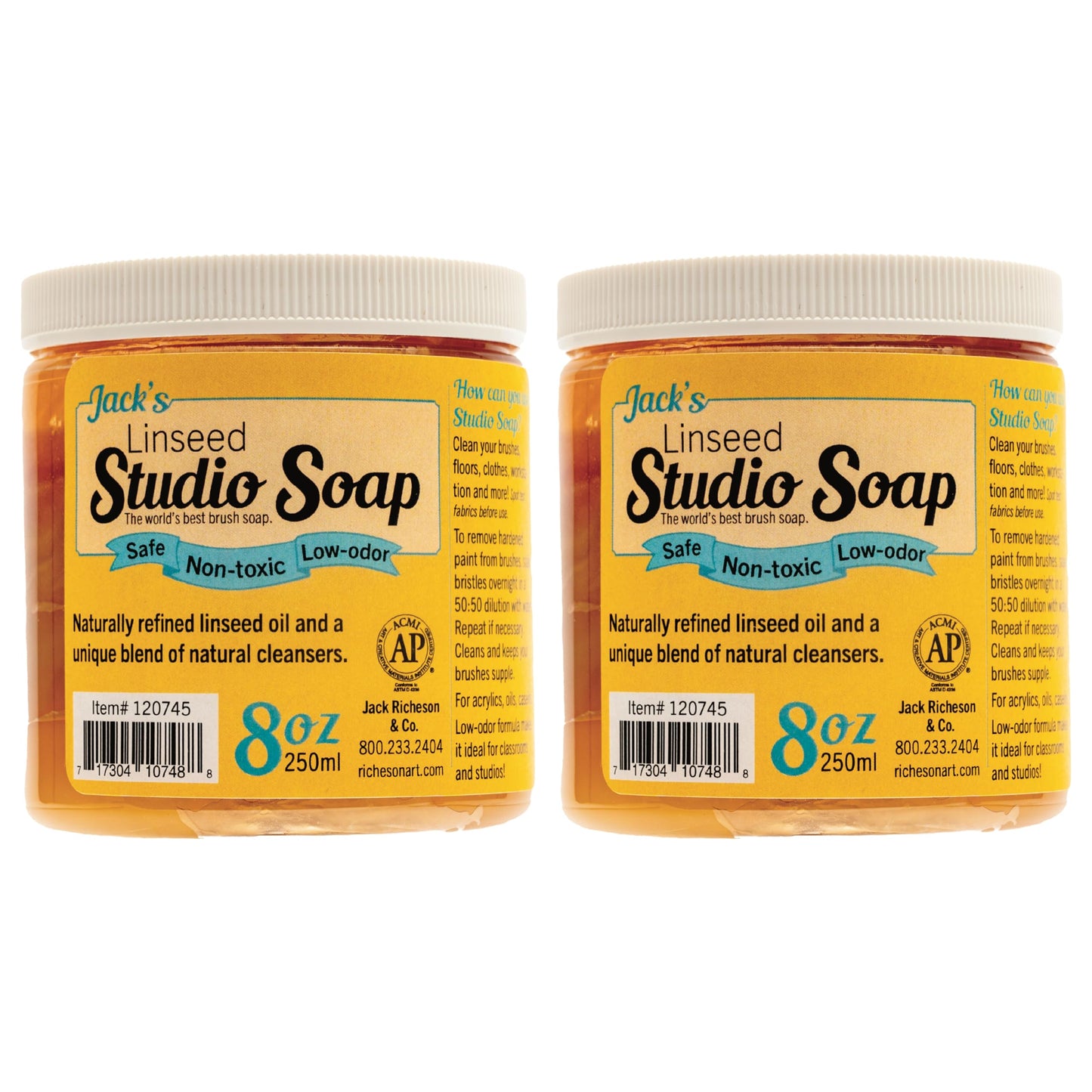 Jack Richeson - Jack’s Studio Soap, Non-Toxic, Low Odor Brush Cleaner 8 oz, 2- Pack