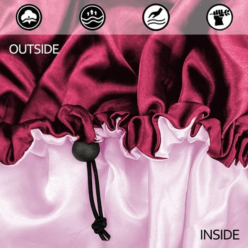 Satin Bonnet Silk Bonnet for Curly Hair Bonnet Braid Bonnet for Sleeping Bonnets for Women Large Double-Layer Adjustable Wine Red