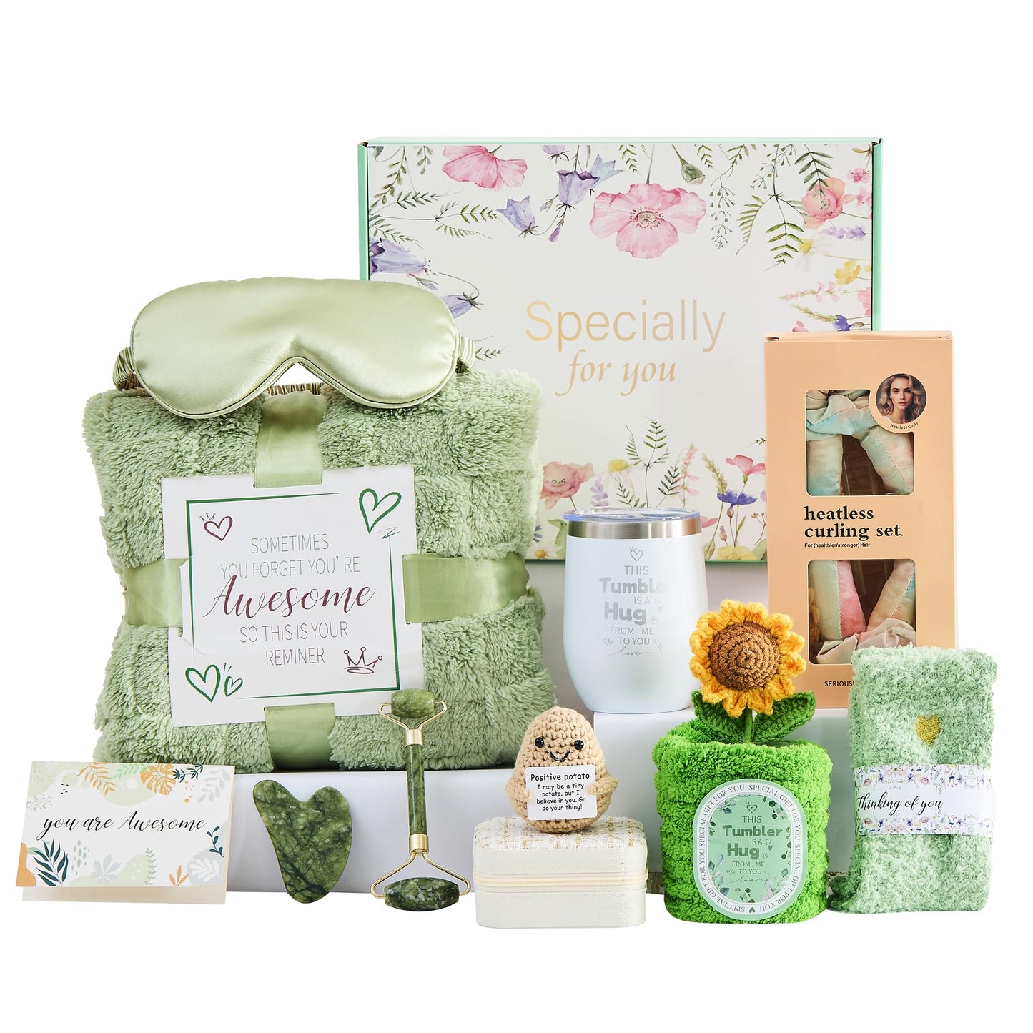 VANJOROY Graduation Gifts for Her, Birthday Gifts for Women - Get Well Gift Basket with Cards for Her Girl Daughter Sister, Personalized Self-Care Gift Set with Sunshine Sunflowers