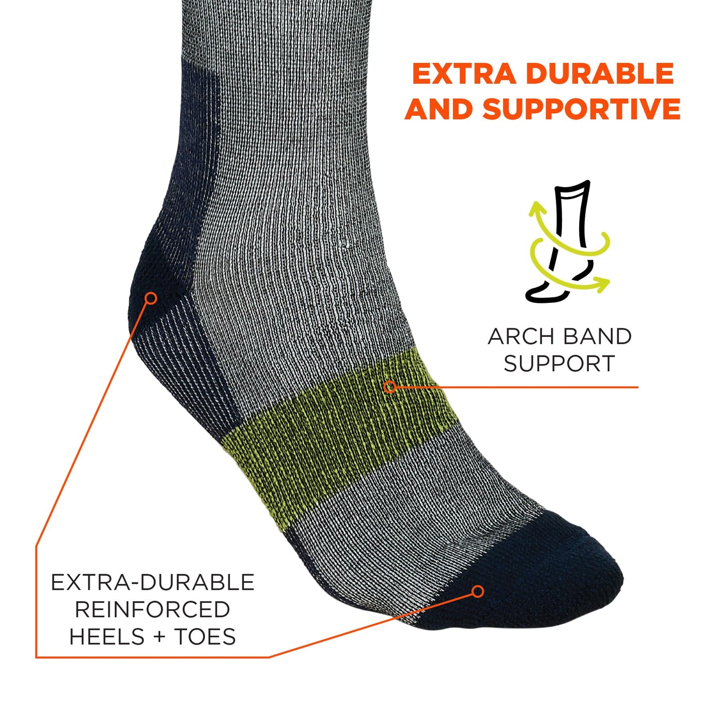 Ergodyne N-Ferno 6494 Freezer Socks, Merino Wool Blend, Moisture Wicking, Cold Storage Work Gear
