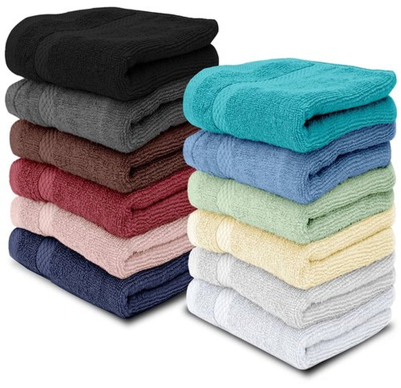 White Classic Luxury Wash Cloths 12 Pack, 13 x 13 inches Small Towels for Face, Multicolor Hotel Quality Washcloth for Showering, Gym, Spa, Bathroom, Cotton Wash Clothes Set (1pc of Each Color)