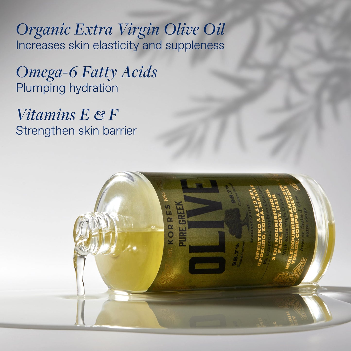 KORRES Extra Virgin Olive Oil for Face, Hair & Body, Moisturizer 3.38 Fl Oz
