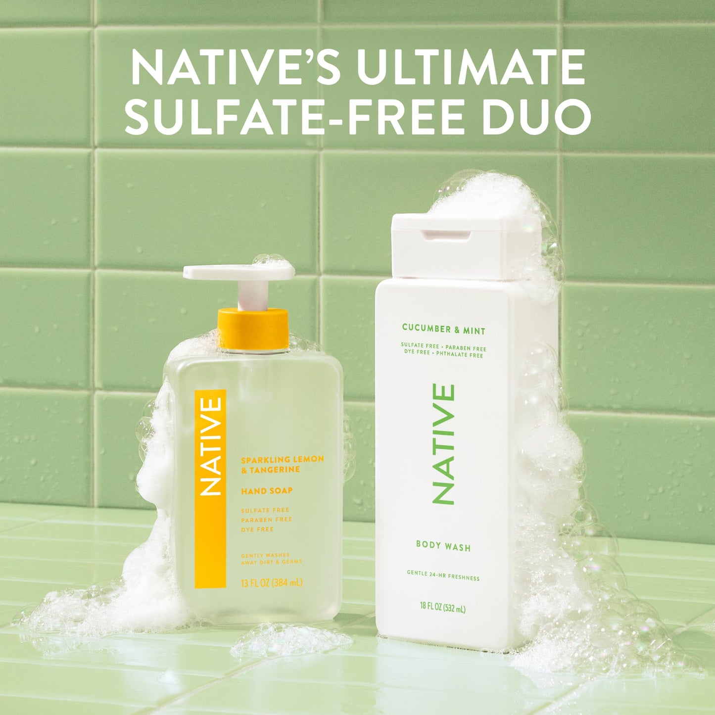 Native Body Wash for Women & Men, Cucumber & Mint, 36 oz Pump Bottle, Sulfate-Free & Gentle