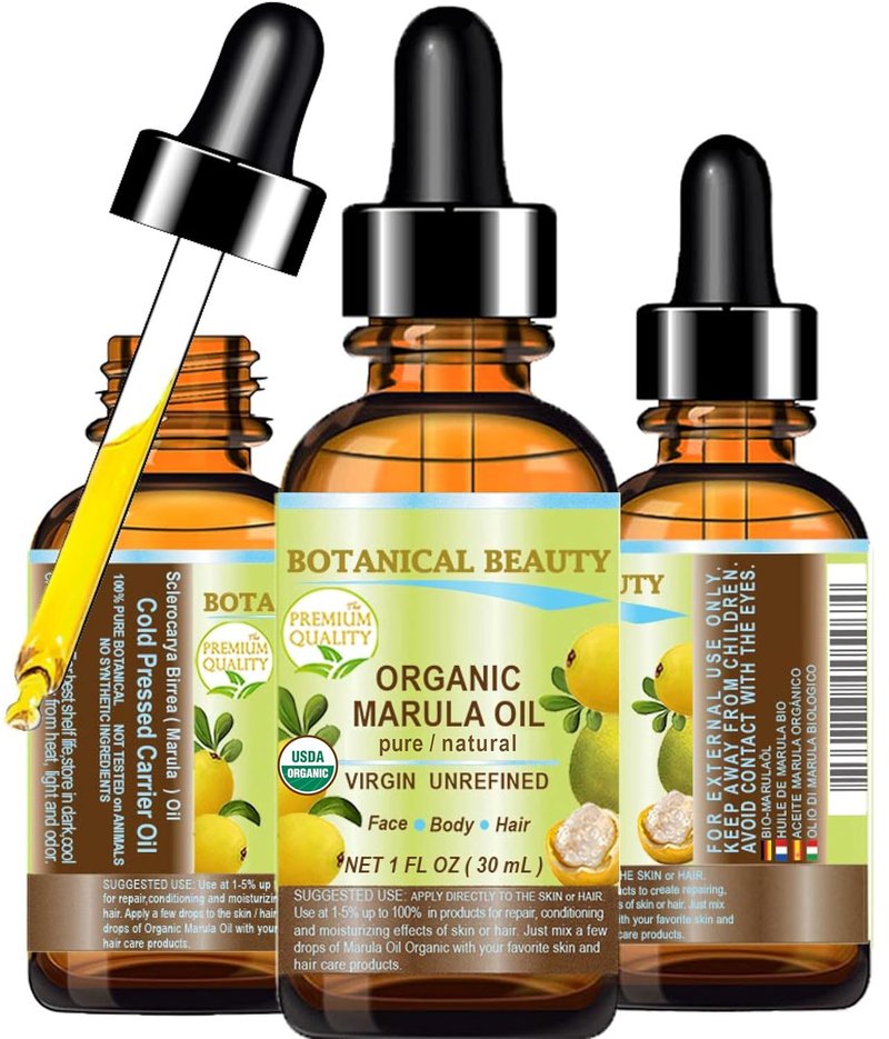 Organic Marula Oil - 100% Pure Cold-Pressed Moisturizer for Face, Dry Skin, Body & Hair | Anti-Aging (1 Fl Oz)