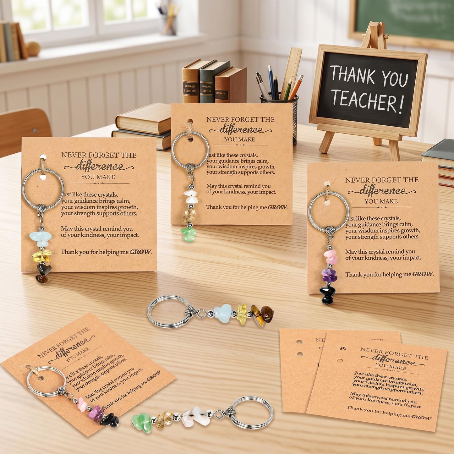 Parma77 6 PCS Teacher Appreciation Gifts Bulk,Crystal Teacher Keychain Gift with Meaning Cards, Teacher Gifts for Appreciation Week Graduation End of Year Valentines Christmas