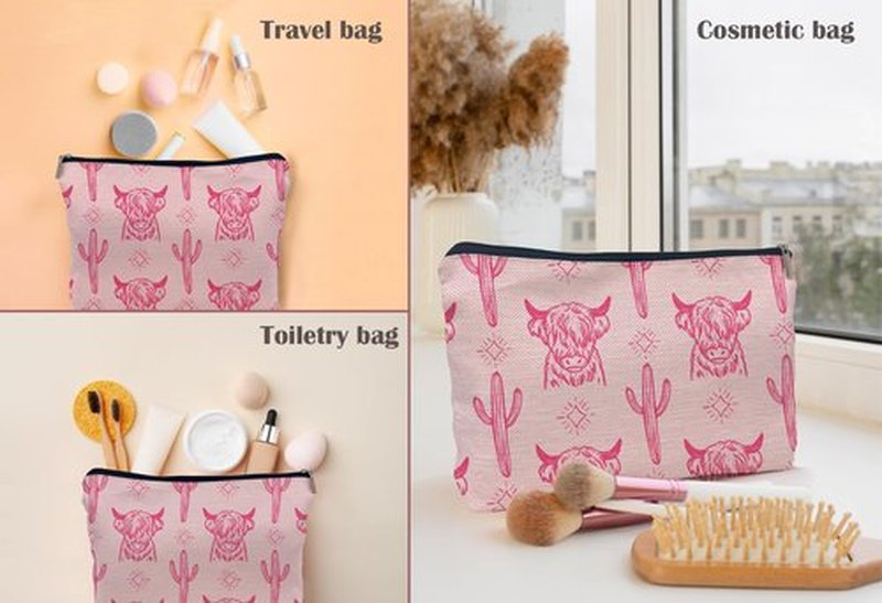Lacosu Western pink Makeup Bag,Western Gifts For Women,Cow Makeup Bag,Cowgirl Stuff,Western Stuff For Women,Western Gifts,Cowgirl Gifts(pink)